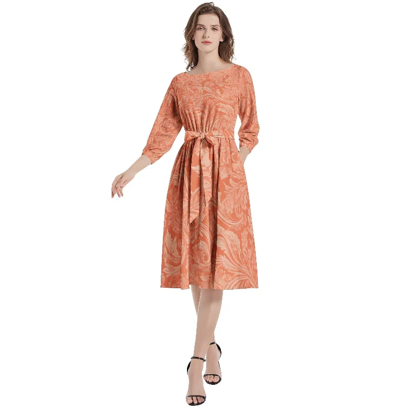 Sneakers-approvedBoat Neck Belted Flared Dress