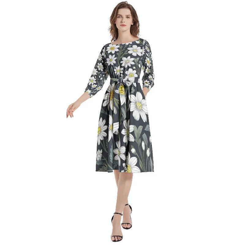 Bold-luxeBoat Neck Belted Flared Dress