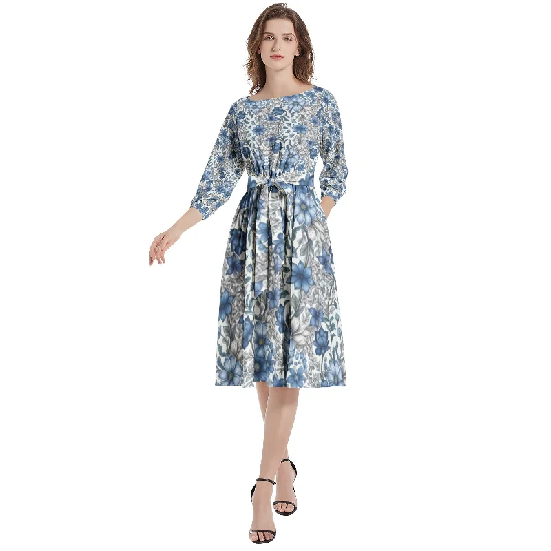 Sleek & structuredBoat Neck Belted Flared Dress