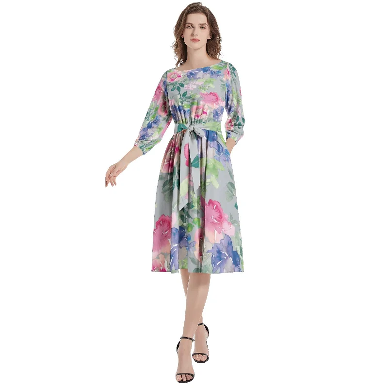 Minimalist-streetBoat Neck Belted Flared Dress