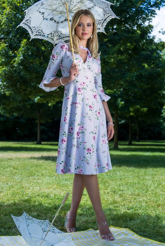 Layered-coolGoddiva Floral Printed Flared Sleeve Midi - Lilac
