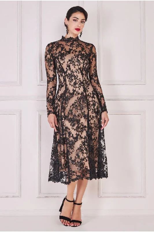 Subtle-glamourGoddiva Lace Multiway Midi With Flared Skirt - Black