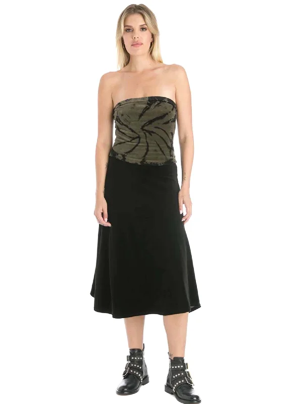 Classic-minimalismHard Tail Velour Midi Flare Skirt (V-207)