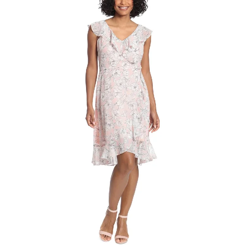 Desert-chicLondon Times Womens Petites Chiffon Floral Sheath Dress