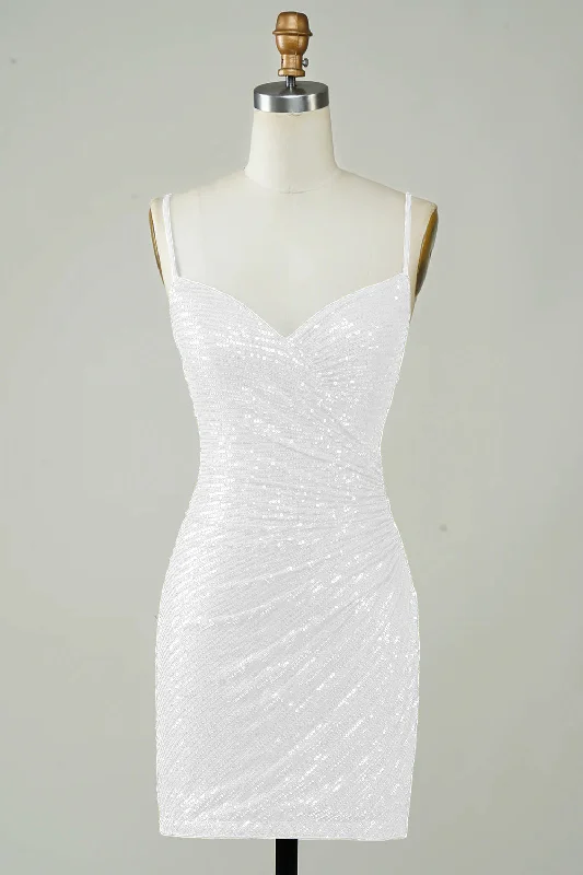 Hollywood-glamSequins Bodycon Cute White Short Graduation Dress