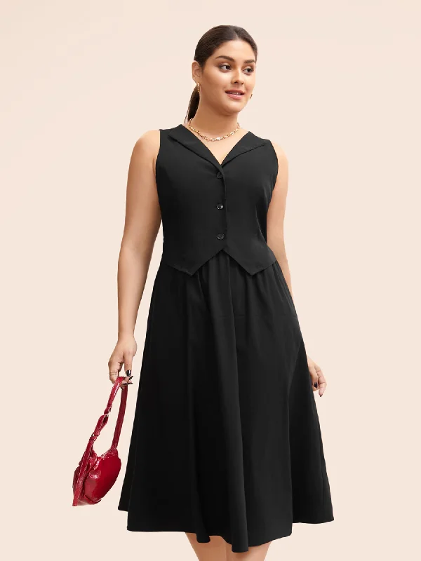 LuxuriousStretch Woven Vest Flare Midi Dress