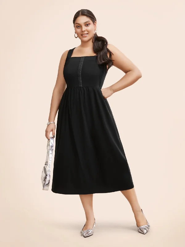 LegendaryStretch Woven Pleated Flare Vest Midi Dress