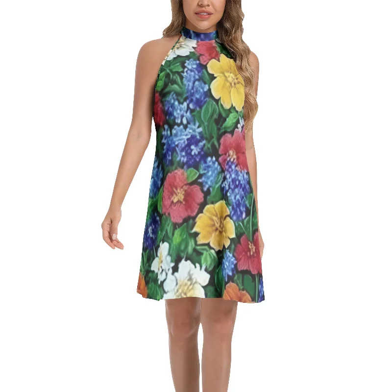 Power-dressingTie Back Halter Neck Flared Dress