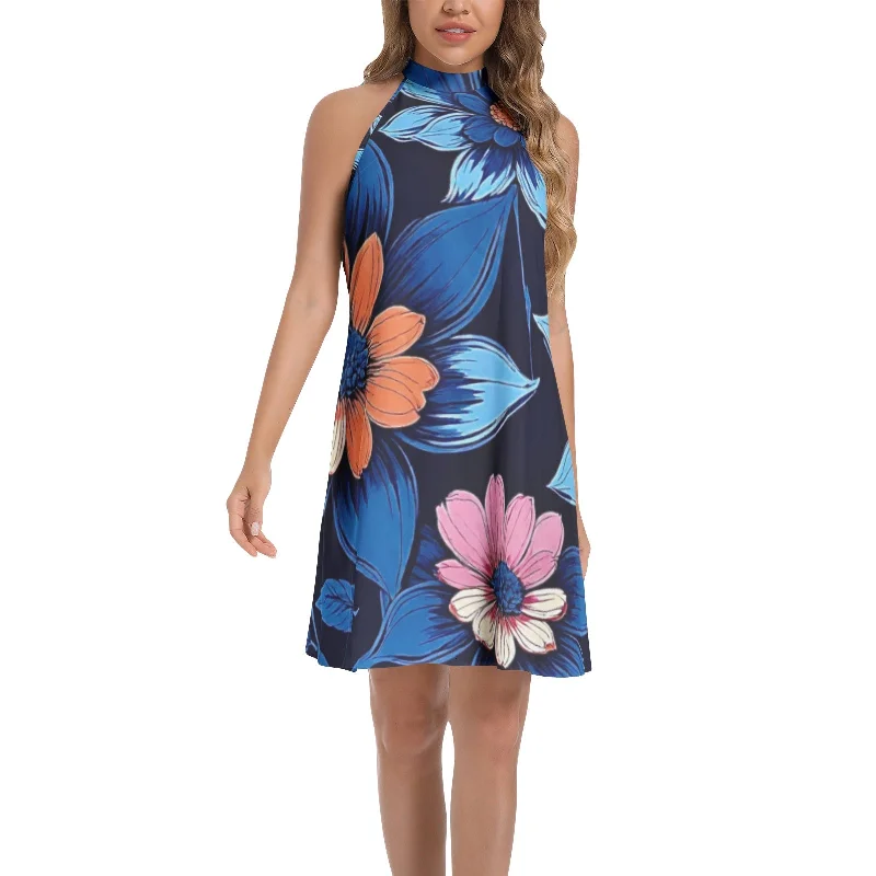 Contemporary-coolTie Back Halter Neck Flared Dress