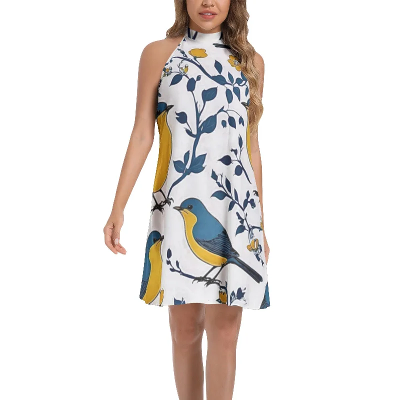 Modern-luxeTie Back Halter Neck Flared Dress