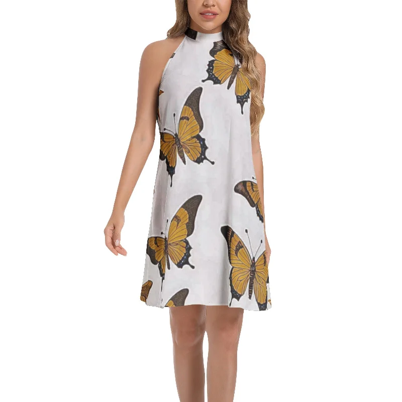 High-streetTie Back Halter Neck Flared Dress