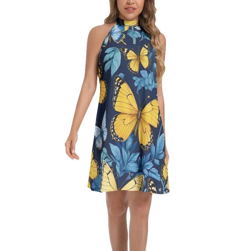 Vintage-chicTie Back Halter Neck Flared Dress