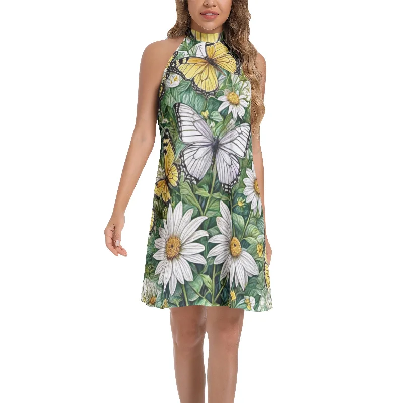 Hepburn-esqueTie Back Halter Neck Flared Dress