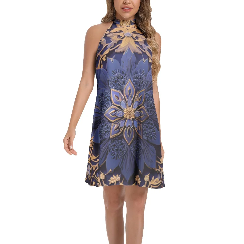 Luxe-minimalismTie Back Halter Neck Flared Dress
