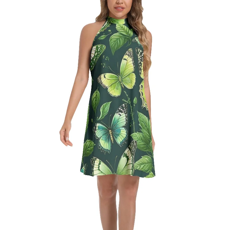 Tailored-eleganceTie Back Halter Neck Flared Dress