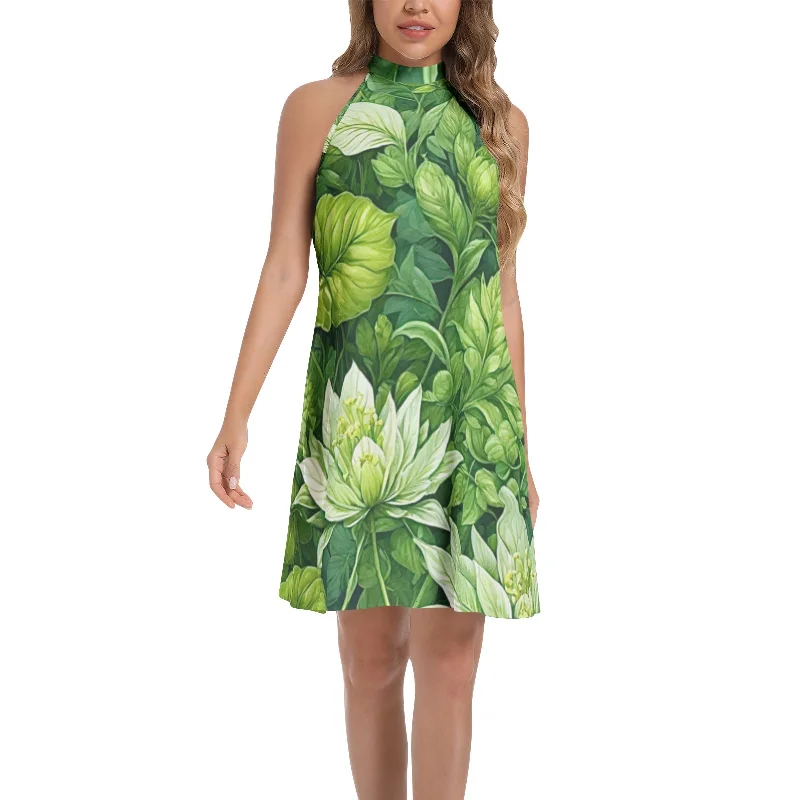 Refined-modernTie Back Halter Neck Flared Dress