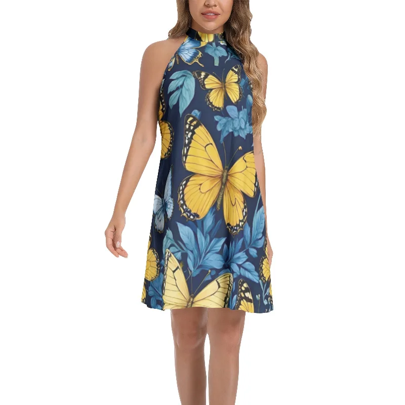 Sleek-tailoringTie Back Halter Neck Flared Dress