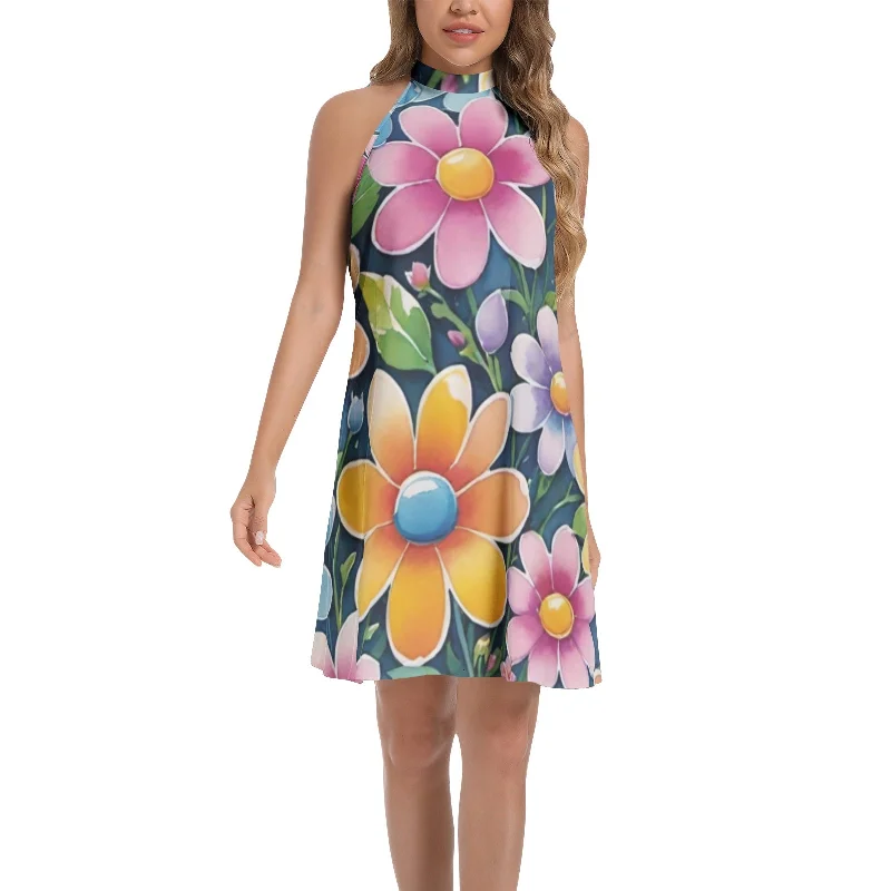 Business-chicTie Back Halter Neck Flared Dress