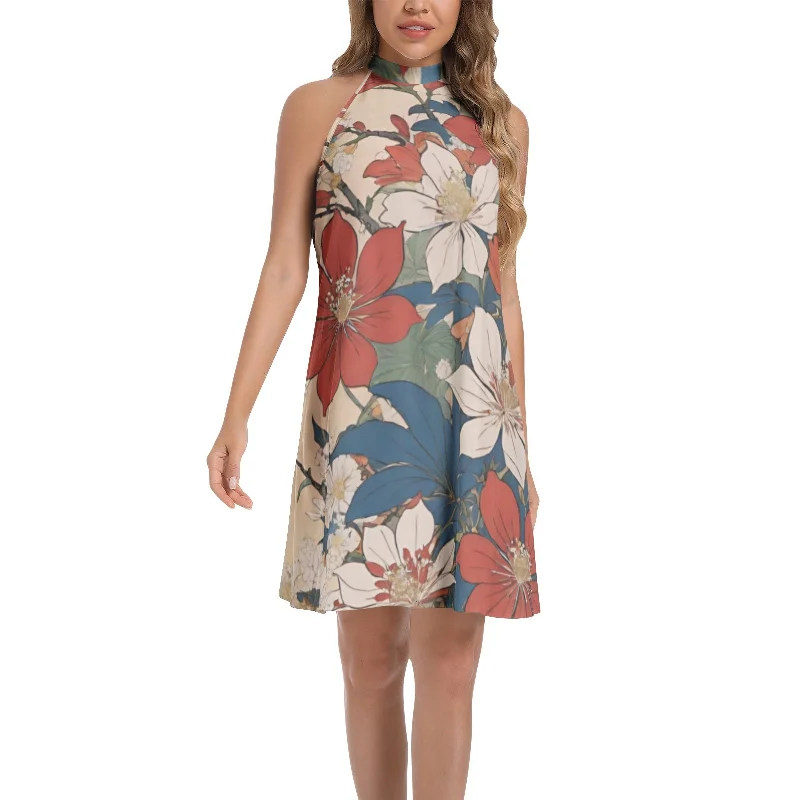 Sophisticated-simplicityTie Back Halter Neck Flared Dress