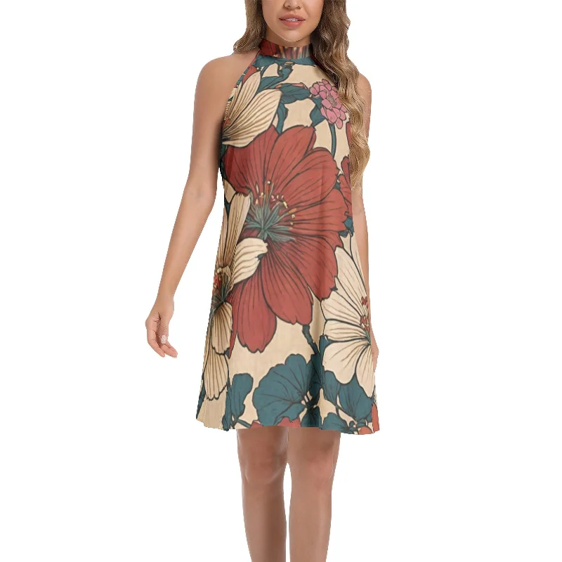 Sartorially-sharpTie Back Halter Neck Flared Dress