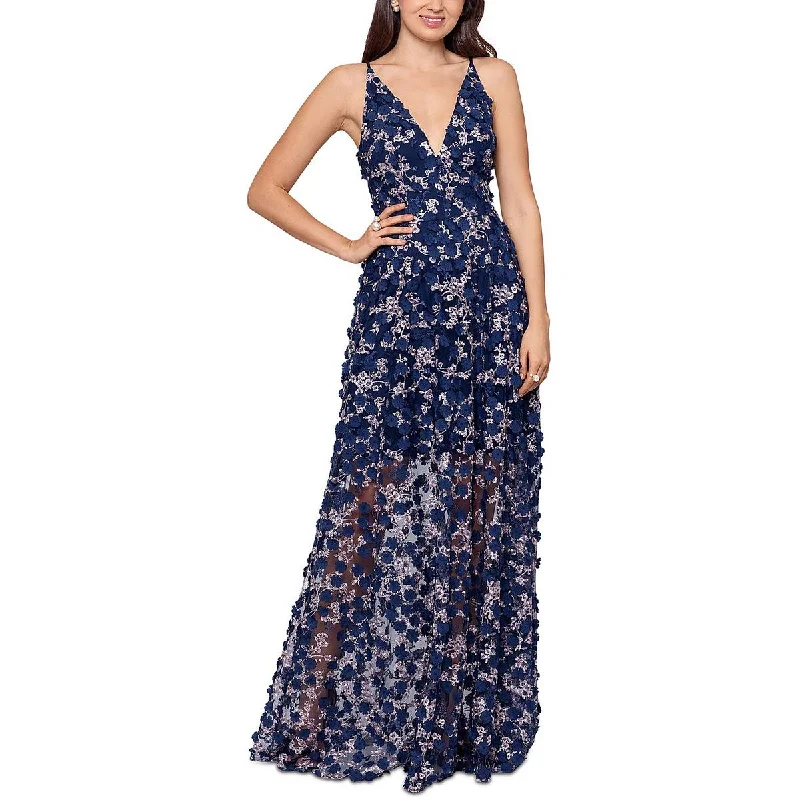 PolishedXscape Womens Embroidered Fit & Flare Evening Dress