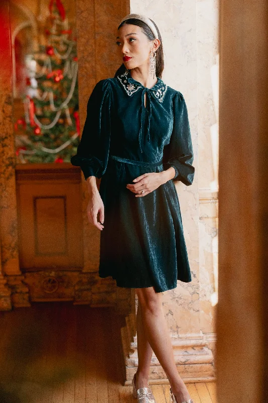 Futuristic-styleElise Dress in Teal Velvet