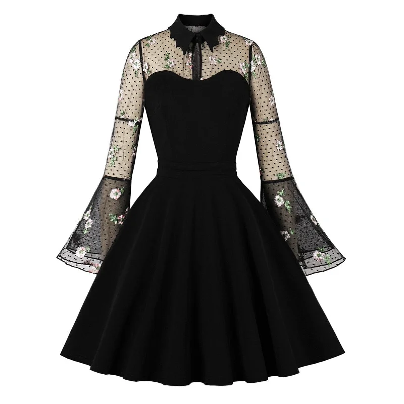 Pared-down-styleWomen's Gothic Floral Embroidered Flared Sleeved Formal Dress