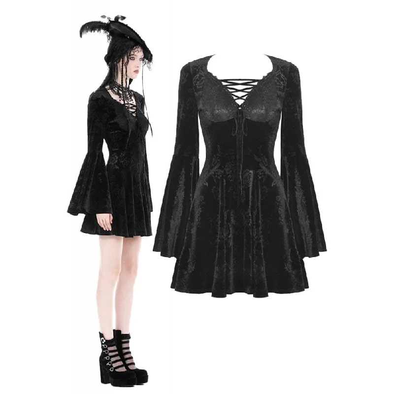 Elegant-minimalistWomen's Gothic Plunging Flared Sleeved Velvet Dress