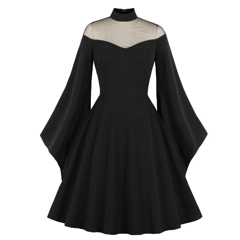 Sophisticated-cleanWomen's Gothic Stand Collar Flared Sleevd Gown Dress