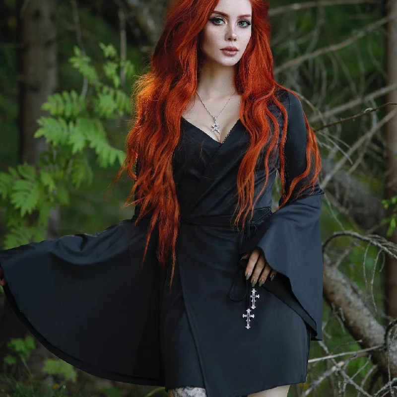 Cozy-minimalistWomen's Punk Plunging Flared Sleeved Dress