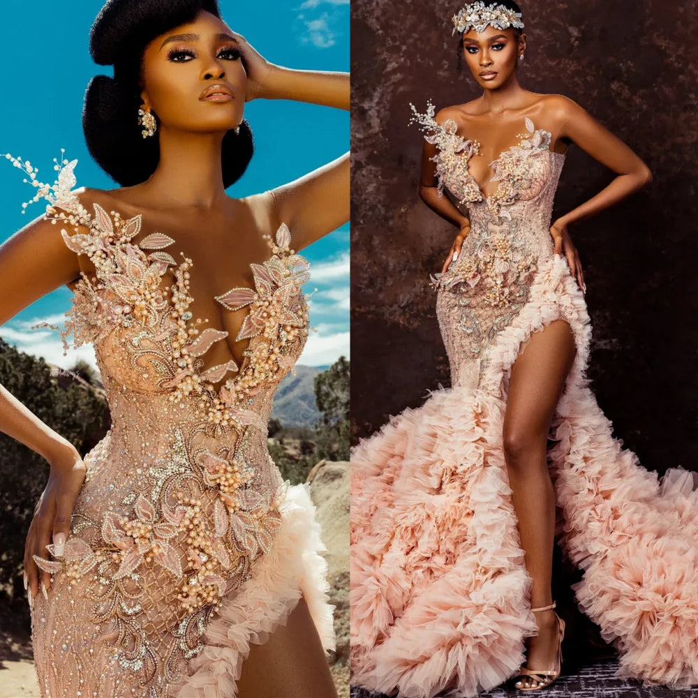 City-sleekMermaid Wedding Dresses Lace Beaded Crystals Luxurious Bridal Gowns Dress