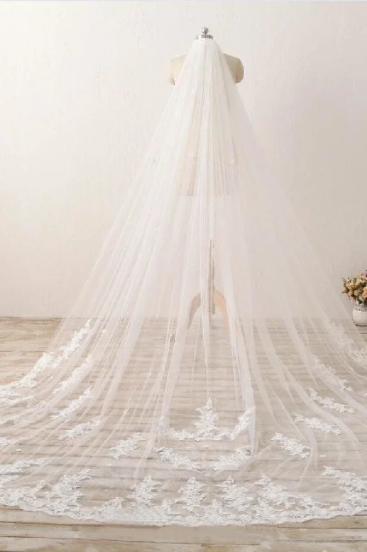Romantic lace3M Long Embroidered Lace Cathedral Veils for Wedding WV11