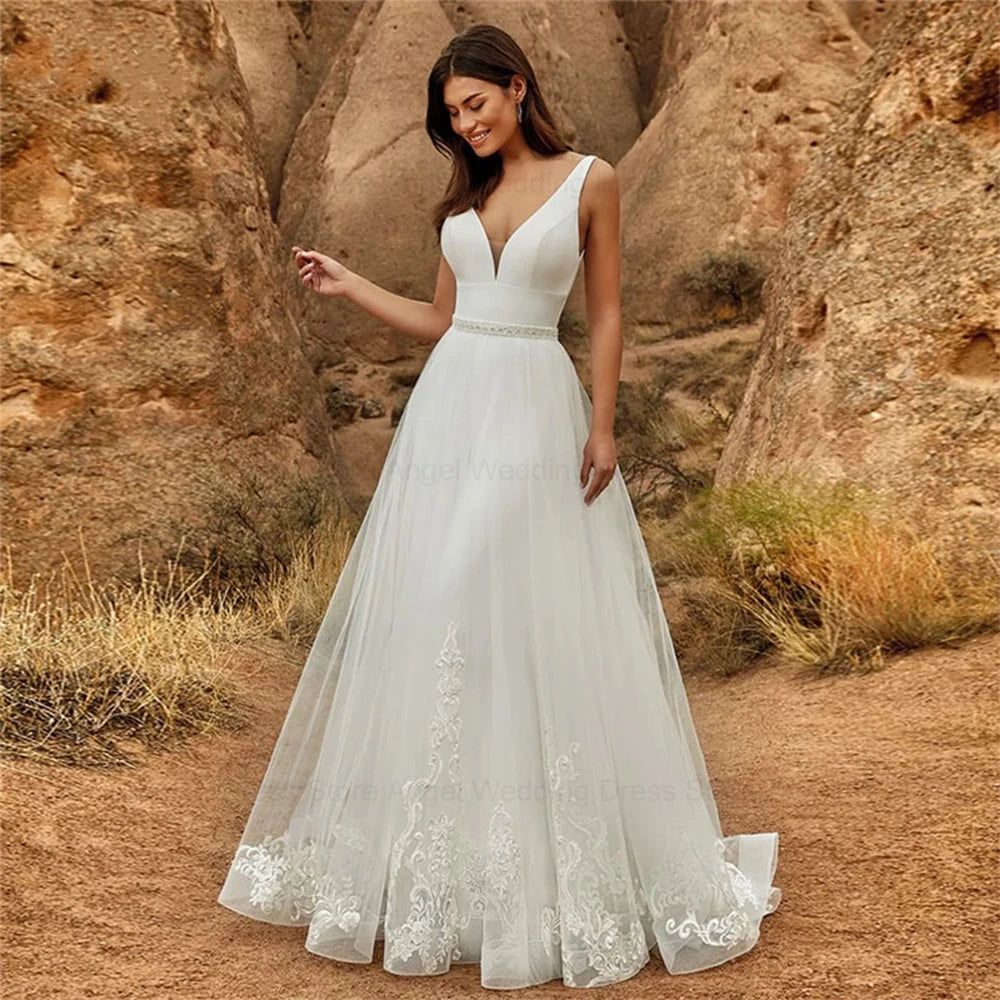 Sleek-modernWedding Jumpsuit With Detachable Skirt 2 Pieces Bridal Dresses