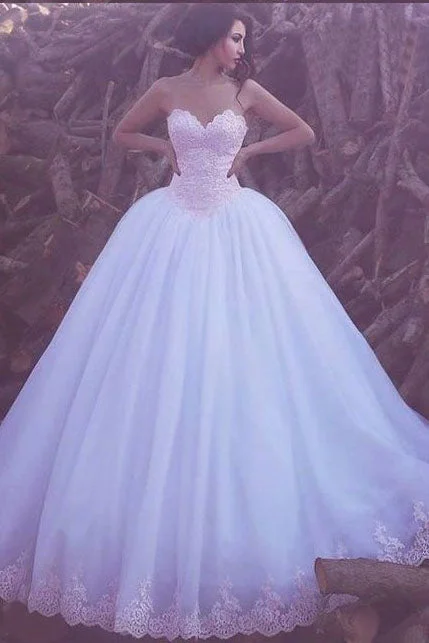 Ultra-modernBall Gown Sweetheart Floor-length Pink Lace Big White Wedding Dress OKG44