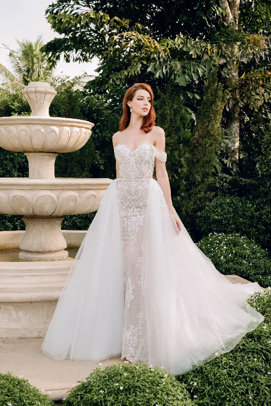 Rebel-glamBlush Mermaid Wedding Dress with Removable Overskirt (#BELVA)