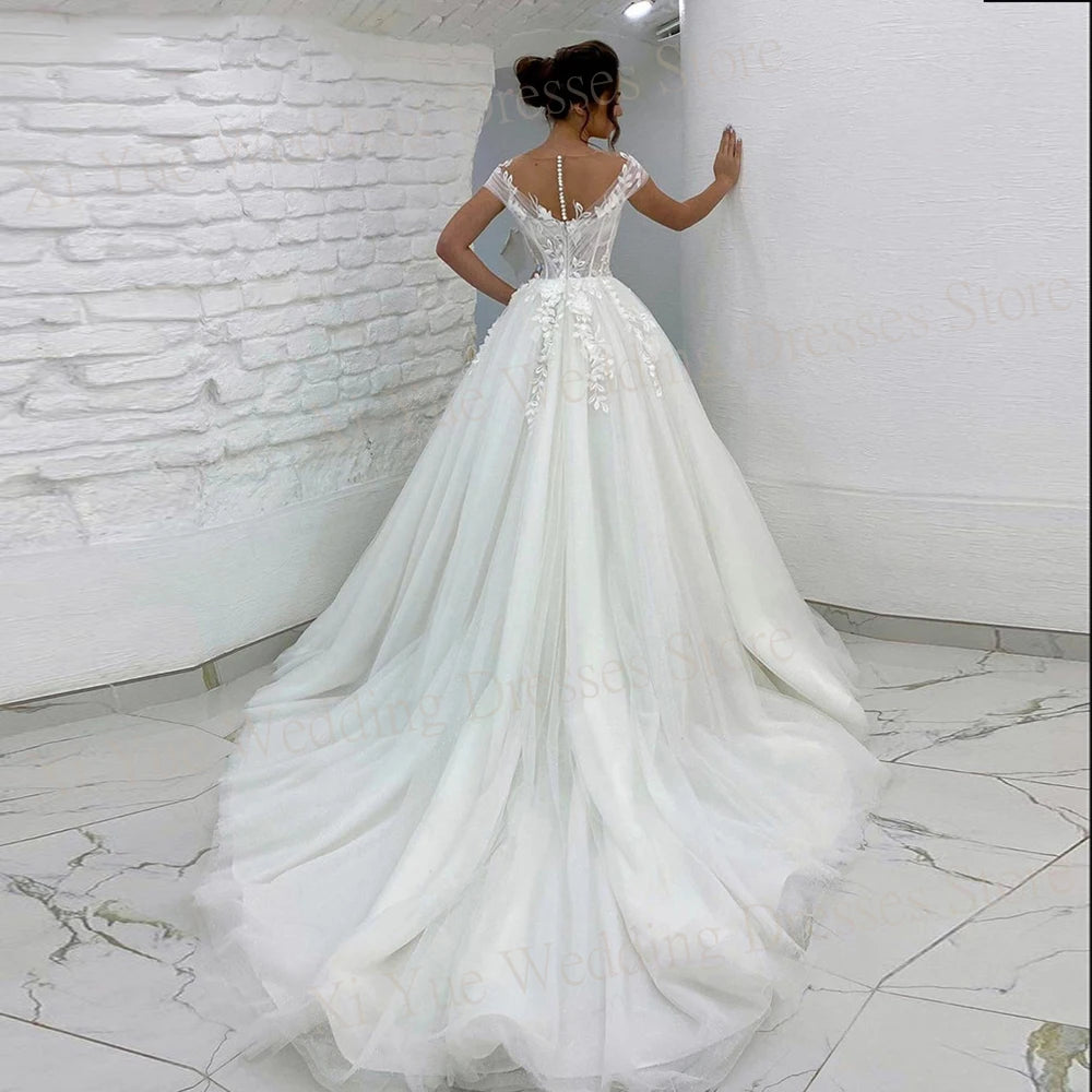 Earth-tone beautyA Line Wedding Dresses Off The Shoulder Lace Appliques Bride Gowns Earth-tone beautyA Line Wedding Dresses Off The Shoulder Lace Appliques Bride Gowns