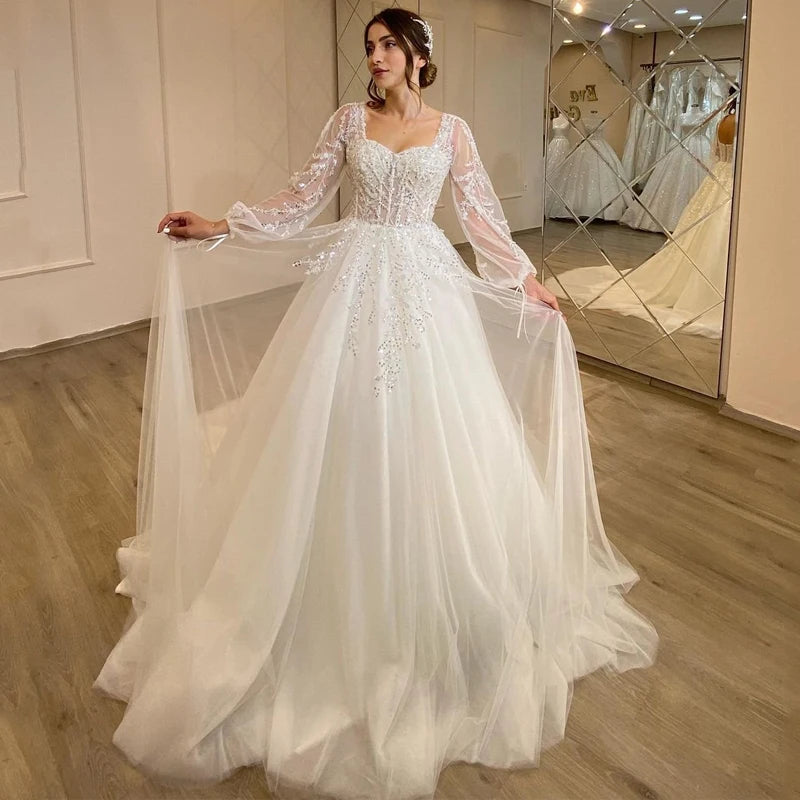 Effortlessly-stylishWedding Dresses Sweetheart Appliques Bridal Dress Puff Sleeve Tulle Effortlessly-stylishWedding Dresses Sweetheart Appliques Bridal Dress Puff Sleeve Tulle