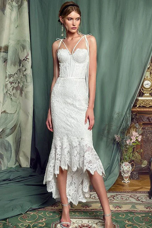 Hollywood-glamElegant Lace White Sheath Prom Dresses, Lace Simple Wedding Dress OKP70
