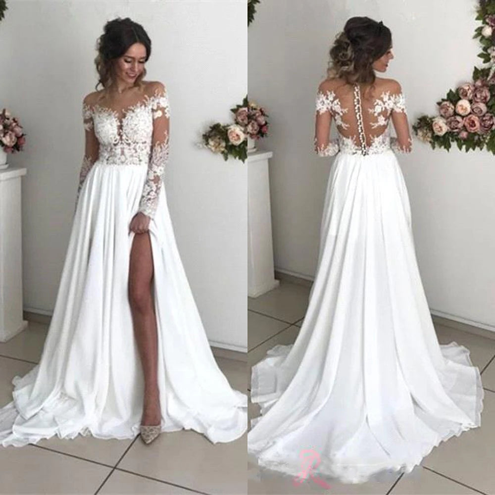 Relaxed-silhouetteWedding Dresses Sweetheart A-Line Chiffon Appliques Simple Boho
