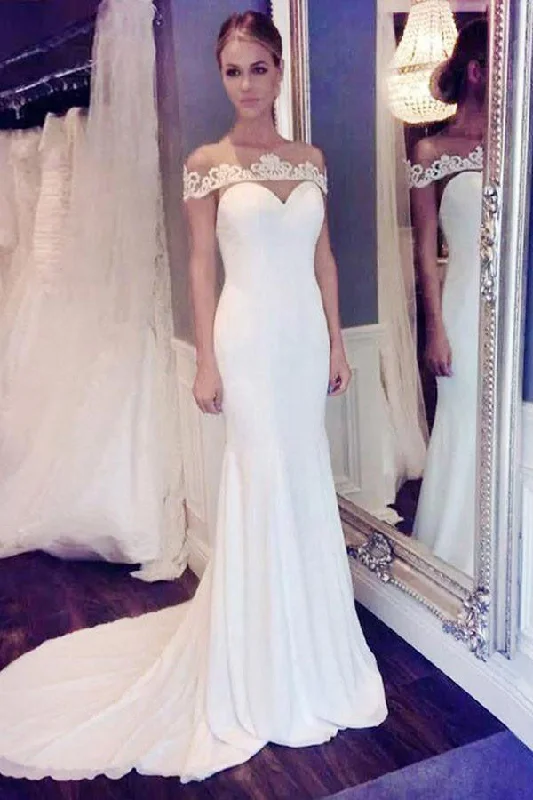 Fairycore aestheticElegant Off the shoulder Mermaid Long Wedding Dresses with Brush Train OK553 Fairycore aestheticElegant Off the shoulder Mermaid Long Wedding Dresses with Brush Train OK553