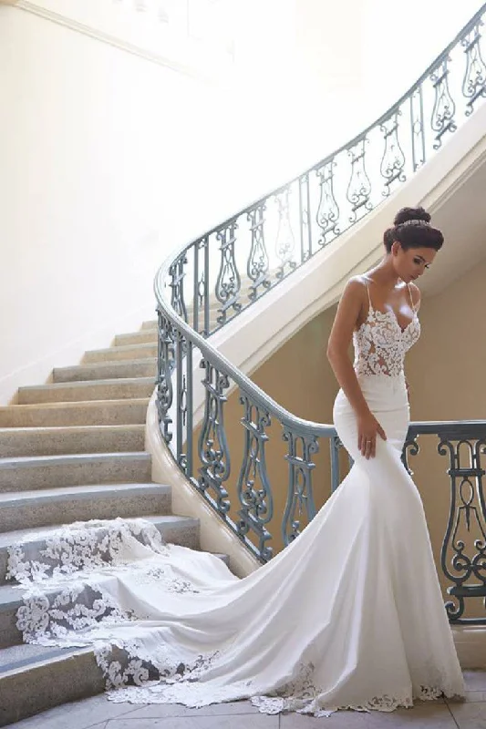 Sci-fi-inspiredElegant Spaghetti Straps Mermaid Spandex Wedding Dress With Applique Court Train OKE69 Sci-fi-inspiredElegant Spaghetti Straps Mermaid Spandex Wedding Dress With Applique Court Train OKE69