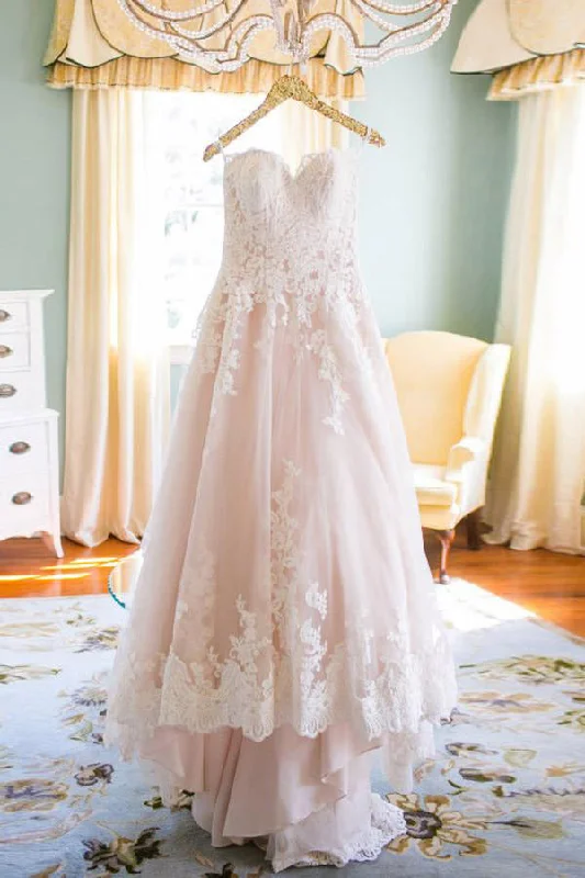 Bodycon perfectionElegant Sweetheart A Line Blush Wedding Dresses with White Lace OK555