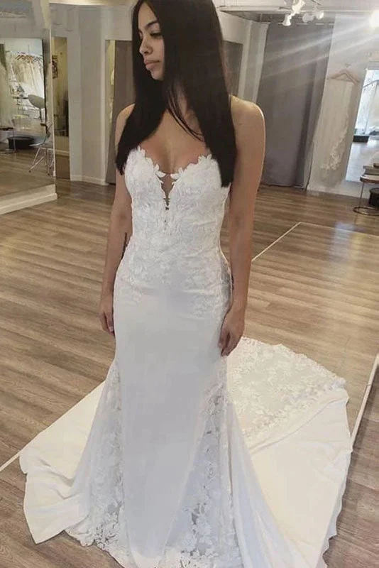 GlamorousElegant Sweetheart Sexy Mermaid Wedding Dress Lace Applique Bridal Dress OKW41