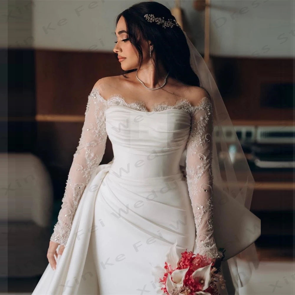 VintageBridal Dresses Bohemian Mermaid Lace Long sleeved Princess Wedding Gowns