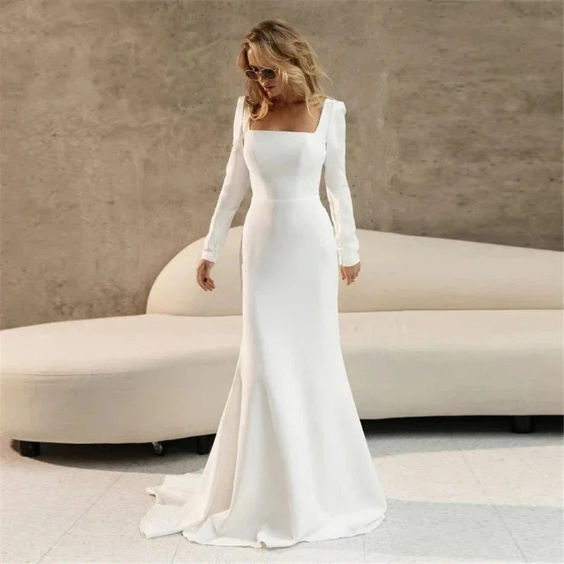 Sheer & mysteriousWedding Dresses For Women Long Sleeves Square Collar Bridal Gowns Sheer & mysteriousWedding Dresses For Women Long Sleeves Square Collar Bridal Gowns