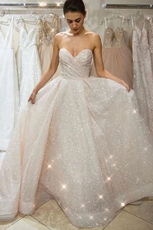 ClassyGlitter A-line Wedding Dress For Bride Sweetheart Long Sparkly Bridal Gowns OKW39