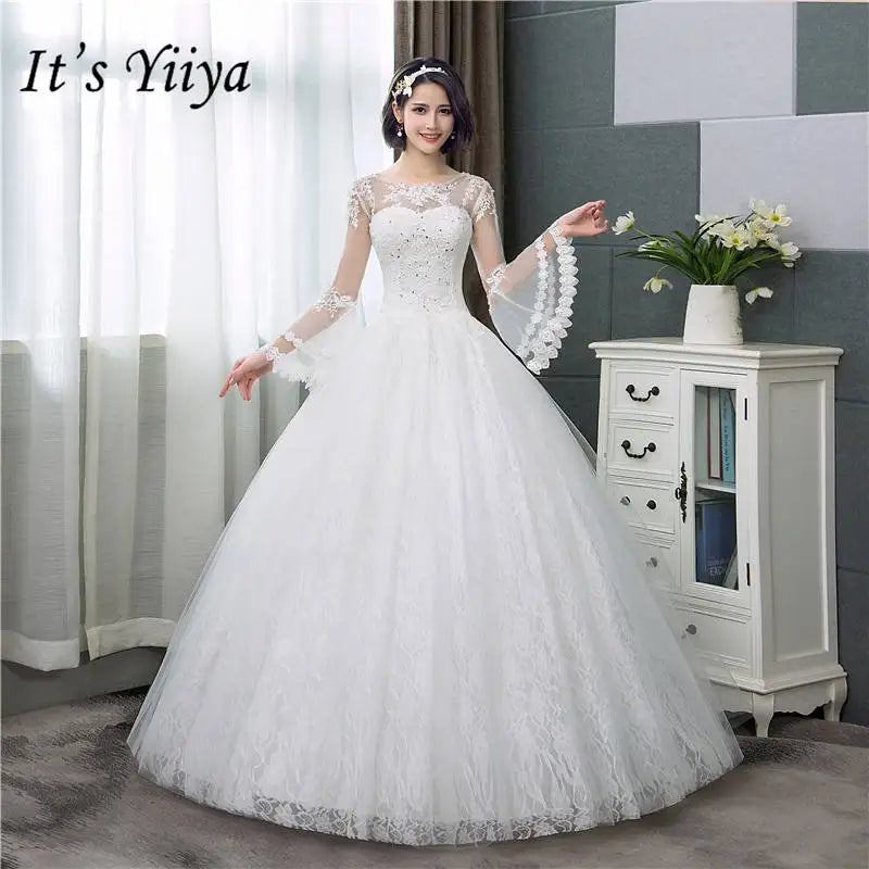 Cozy-minimalistWedding Dresses Simple O-neck Back Lace Up Wedding Gown