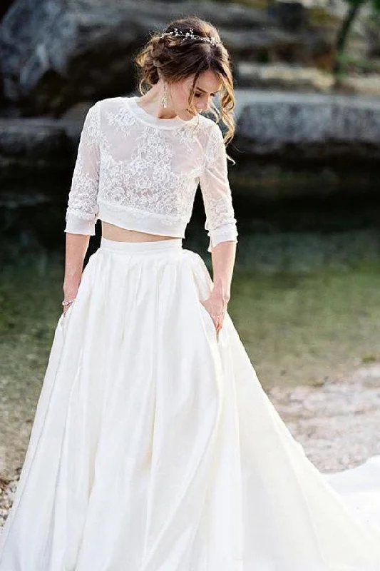 80s-inspiredIvory Lace Top Two Pieces Wedding Dress Gorgegous Sweep Train Wedding Gowns With Pockets OKP84 80s-inspiredIvory Lace Top Two Pieces Wedding Dress Gorgegous Sweep Train Wedding Gowns With Pockets OKP84