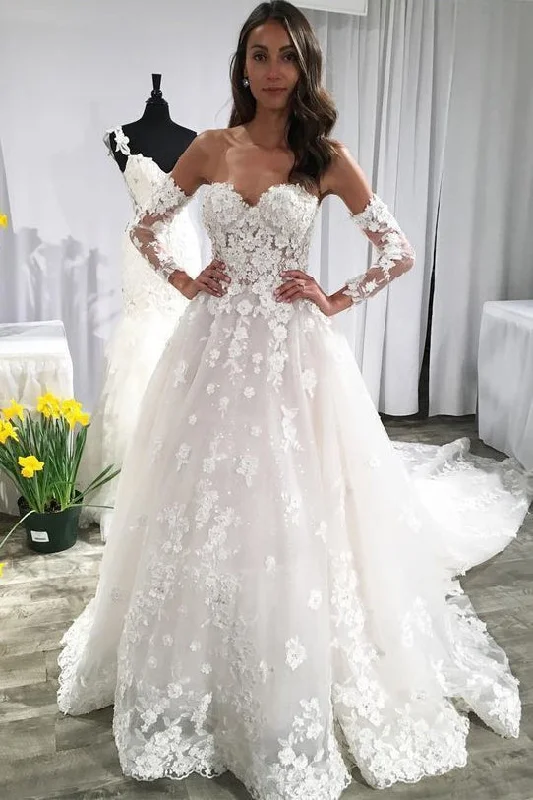 Tactical-coolLong Sleeves Ivory Lace Appliques Backless Long Wedding Dresses with Train OKF23 Tactical-coolLong Sleeves Ivory Lace Appliques Backless Long Wedding Dresses with Train OKF23