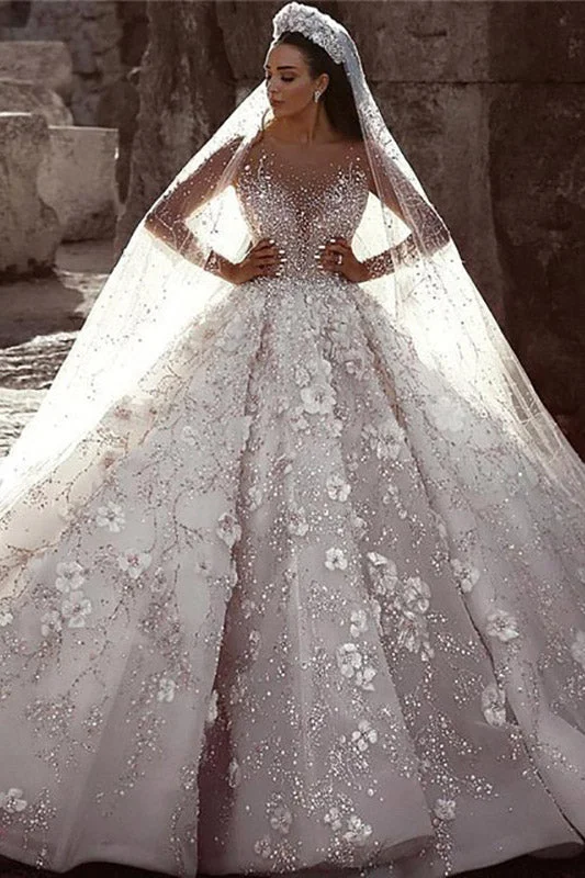 Angelic silhouetteLuxurious Long Sleeves Flowers Ball Gowns Wedding Dress, Bridal Dresses OKQ25 Angelic silhouetteLuxurious Long Sleeves Flowers Ball Gowns Wedding Dress, Bridal Dresses OKQ25